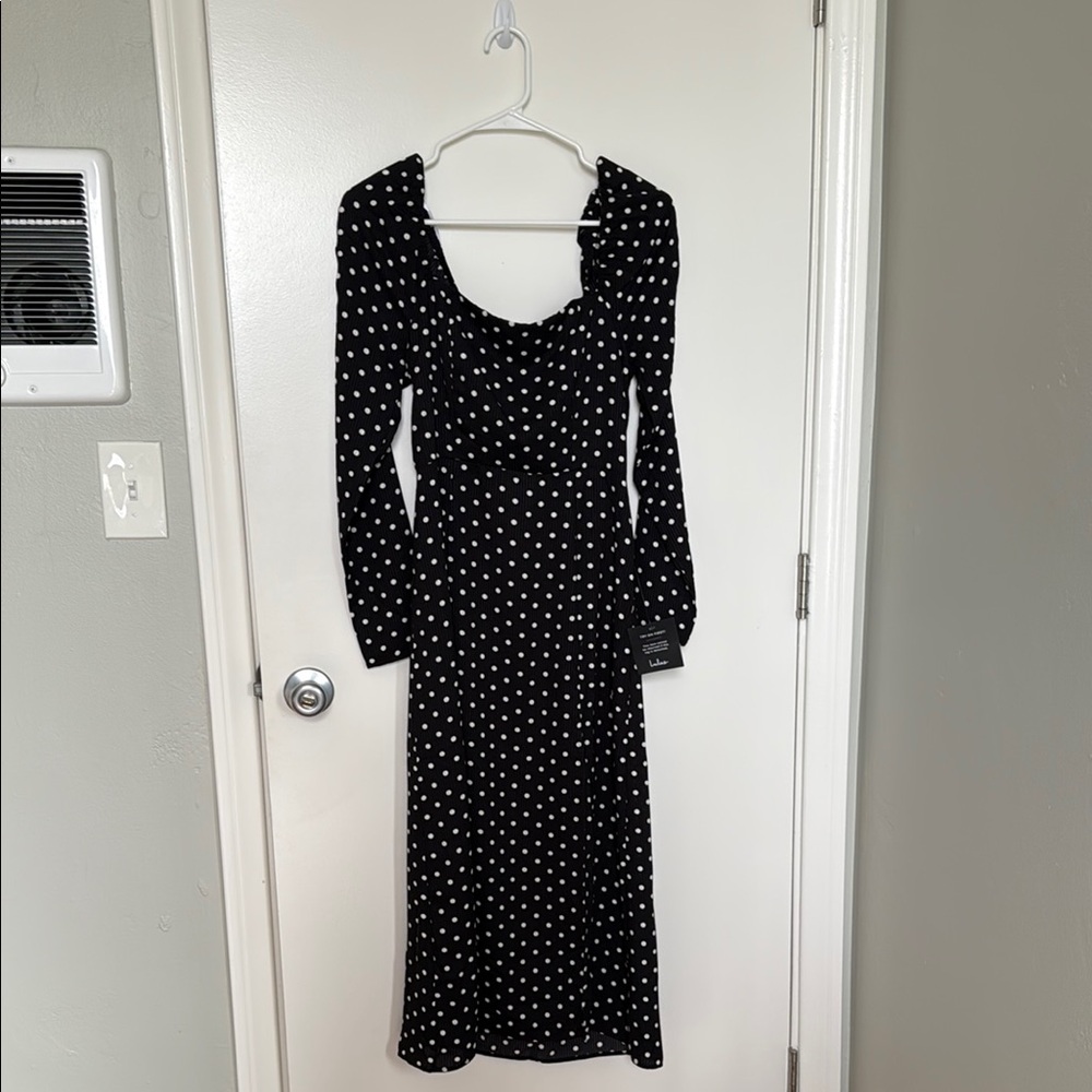 Lulu’s Elegant Black and White Polka Dot Dress